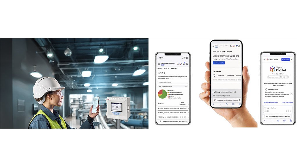 Image of a technician holding a mobile phone and image of mobile phones displaying app.