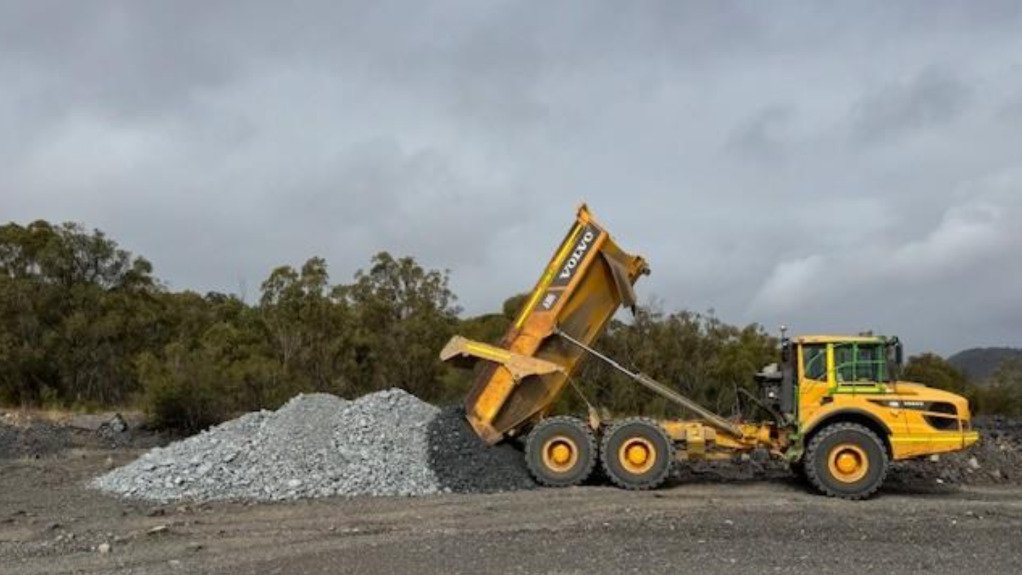 First ore delivery to the surface stockpile at Larvotto's Hillgrove project