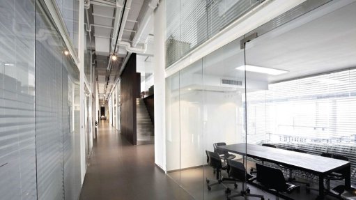 An office space with ventilation ducts