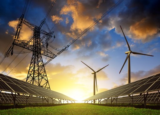 A generic image of solar panels, windmills and electricity pylons