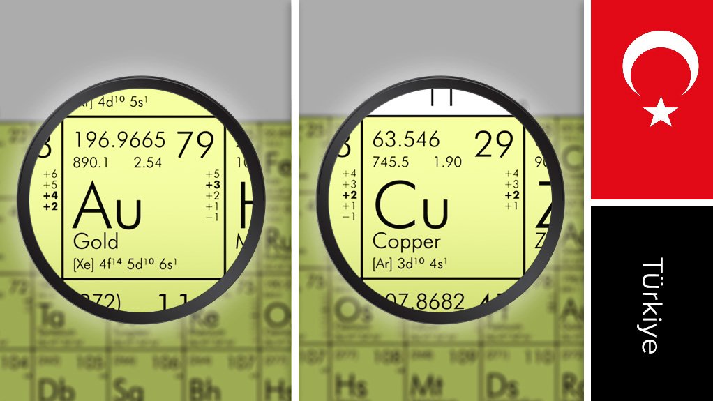 Türkiye flag and periodic table symbols for gold/copper
