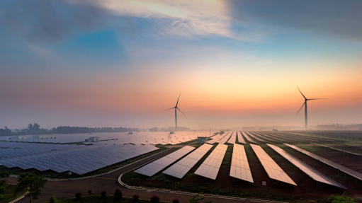 Wind farm and solar panels