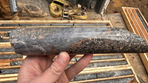A core sample from the Thira porphyry copper discovery on the Poplar Copper project, central British Columbia