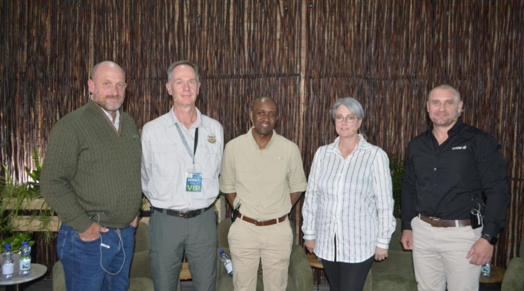 Facilitator Chris Burgess, editor-in-chief, Landbouweekblad and African Farming, with speakers Dr Hendrik Smith, regenerative and conservation agriculture specialist, Asset Research; Kudzayi Mazikana, head of sustainability, Nedbank Commercial Banking; Dr Karin Nel, microbiologist, University of Stellenbosch; and Stephan Nel, managing director, Case IH.