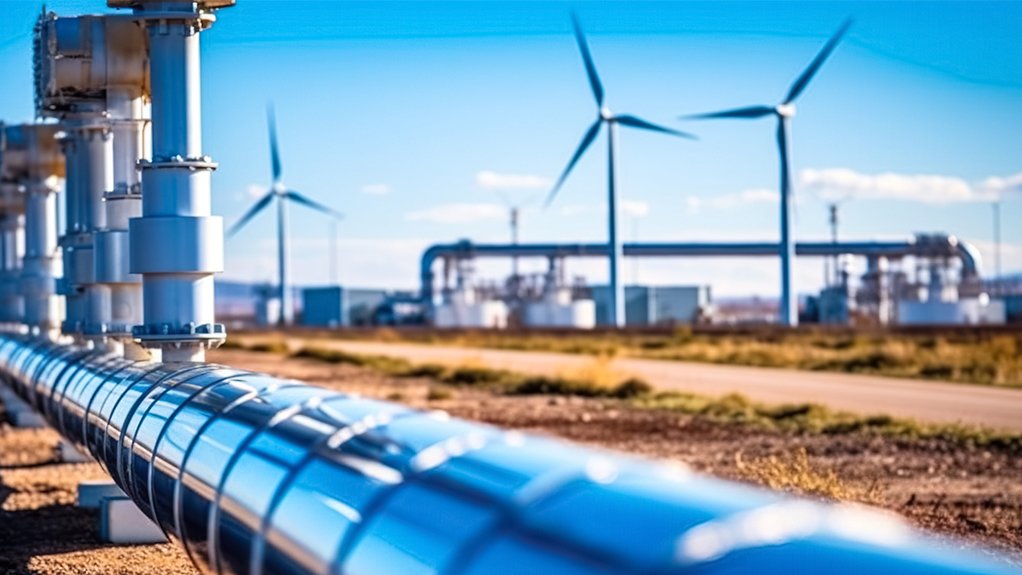  	Green hydrogen pipelines and wind energy working in tandem.