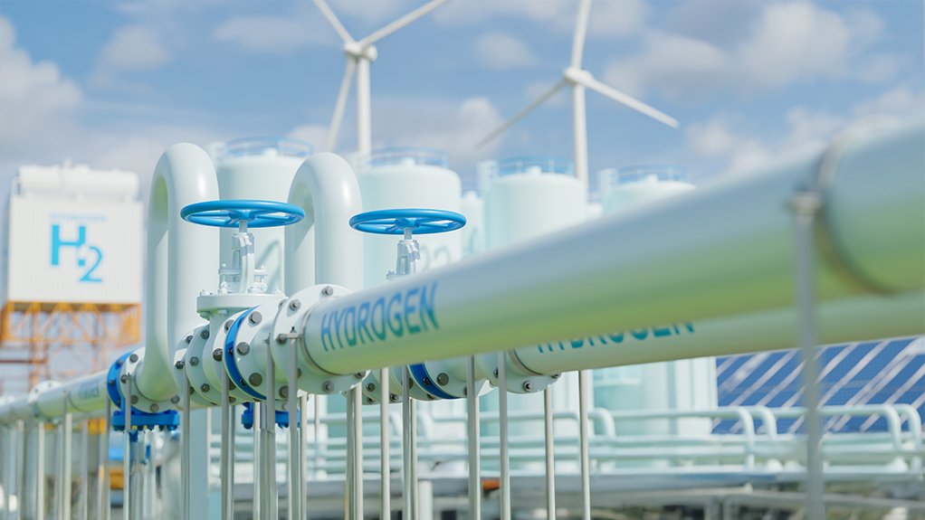 Hydrogen pipeline infrastructure integrated with wind and solar energy generation facilities.
