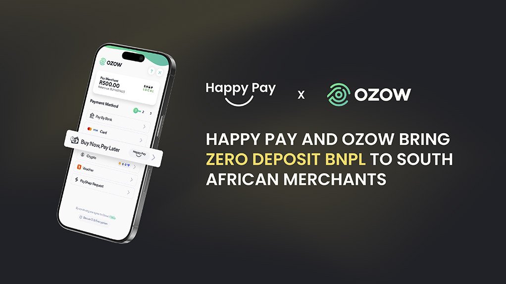 Image of a cell phone showing Happy Pay and Ozow merchant platform