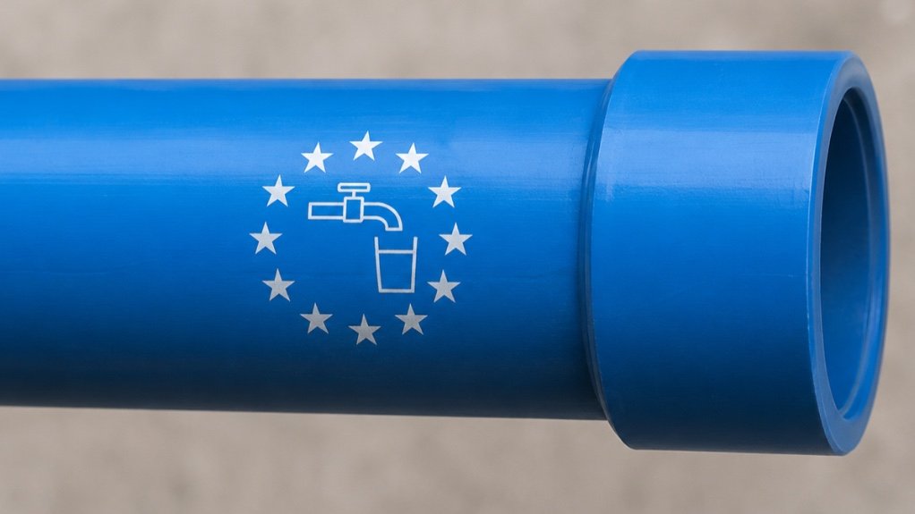 An image of a blue PVC pipe with the Euro Water Tap symbol