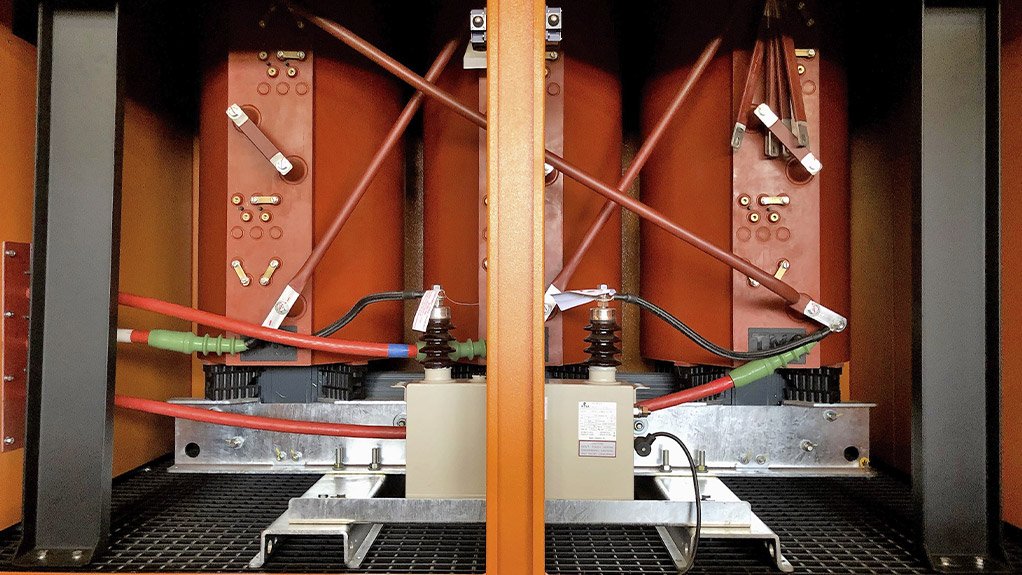 A view of the dry-type transformer within a mini-substation designed for safe and reliable power distribution in underground mining applications