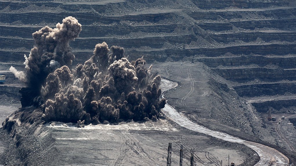 Blasting at a coal mine in Russia