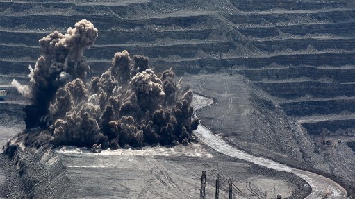 Blasting at a coal mine in Russia