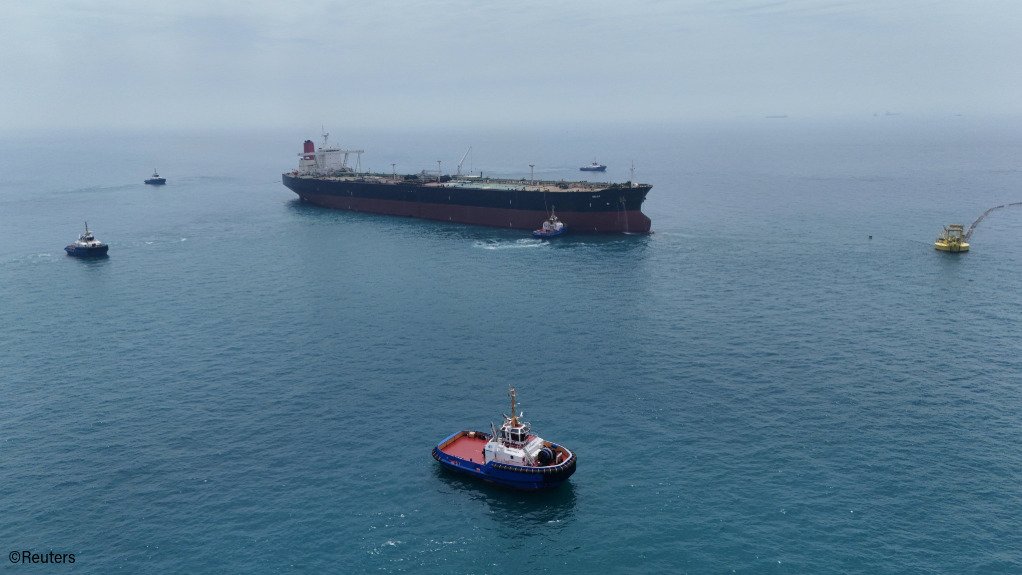 An oil tanker at sea