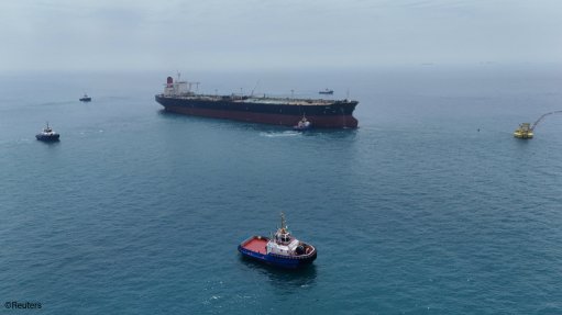 An oil tanker at sea