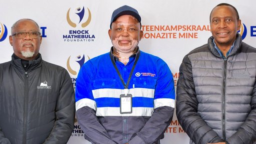 Mintek CEO Dr Molefi Motuku; SMM executive chairperson and shareholder Dr Enock Mathebula; and Necsa CEO Loyiso Tyabashe