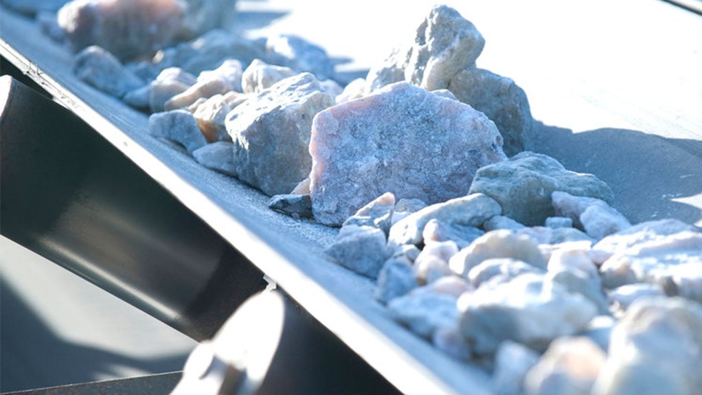Lithium ore on conveyor