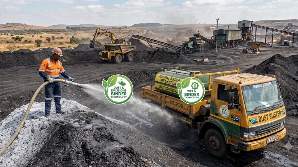 An image of the chemical binder being used at a mining site