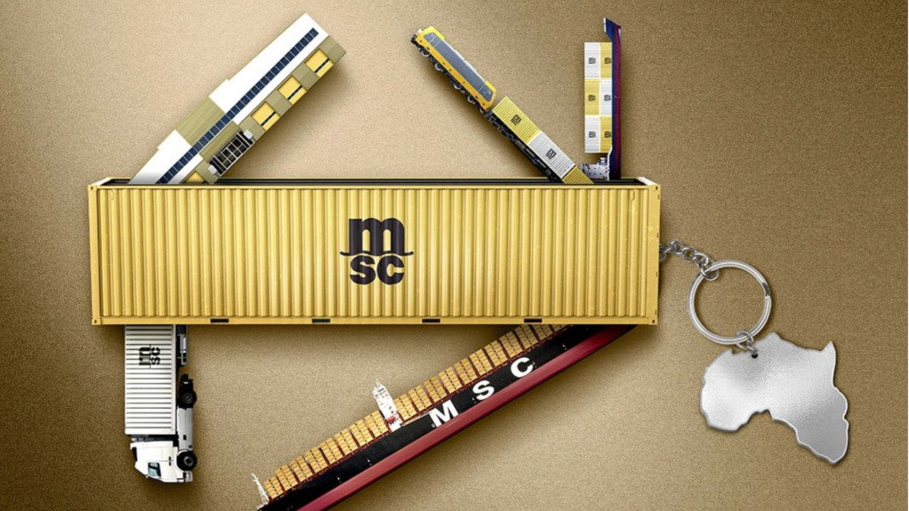 A shipping container made to look like a keyring with the shape of Africa as part of it