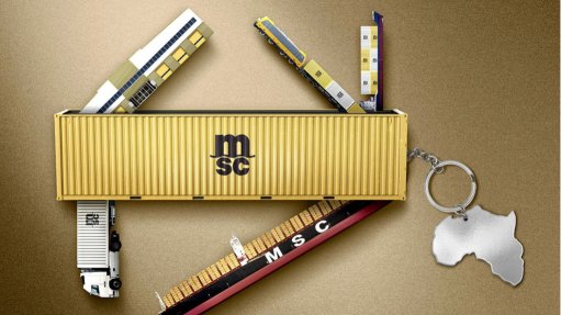 A shipping container made to look like a keyring with the shape of Africa as part of it