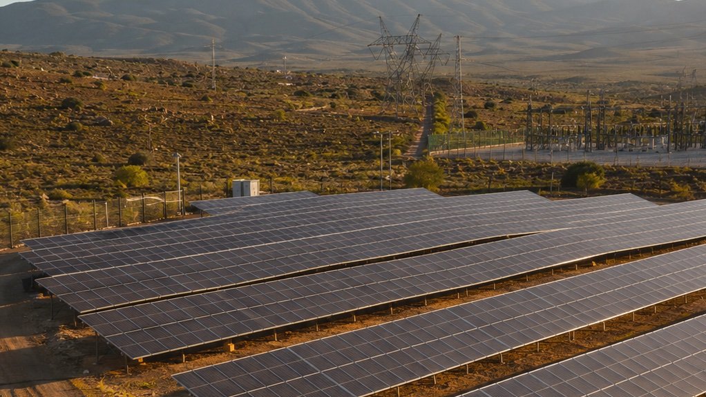 Image of solar panels with mountain in background