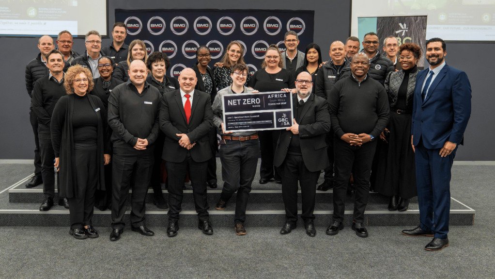 BMG executives, senior management, sustainability champions and project partners celebrate the achievement of Green Building Council South Africa (GBCSA) Net Zero Waste Level 2 Certification.
