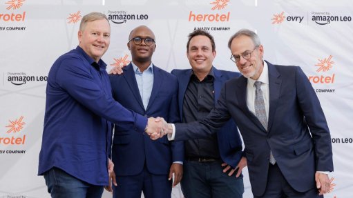 (From left to right): Maziv CEO Dietlof Mare, Communications and Digital Technologies Minister Solly Malatsi, Herotel co-founder and CEO Van Zyl Botha and Amazon chief global affairs and legal officer David Zapolsky