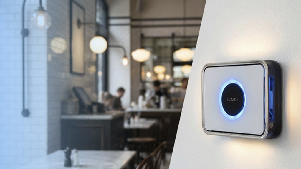 Image of Sanitech Lumio pest control system mounted on a wall