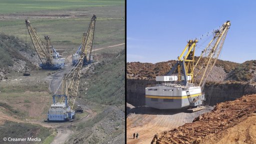 BEFORE & AFTER
Three historic draglines – two Marion 8200's at the top left and a Bucyrus at the bottom on the left picture – are pictured to the right against the newly refurbished Marion Number 3 dragline that was seen in action on a site visit on July 21