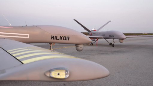 A Milkor 380 medium-altitude long-endurance uncrewed aerial vehicle
