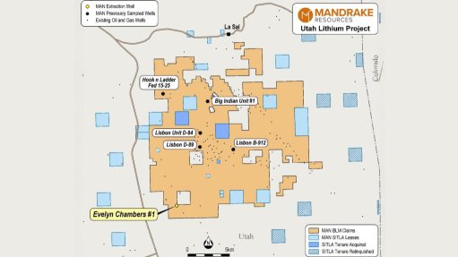 A map showing the land tenure held by Mandrake at the Utah lithium project