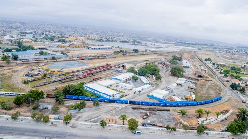 A rail yard on the Lobito Corridor railway project