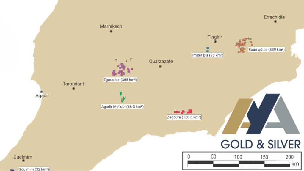 A map of Aya Gold & Silver's projects in Morocco