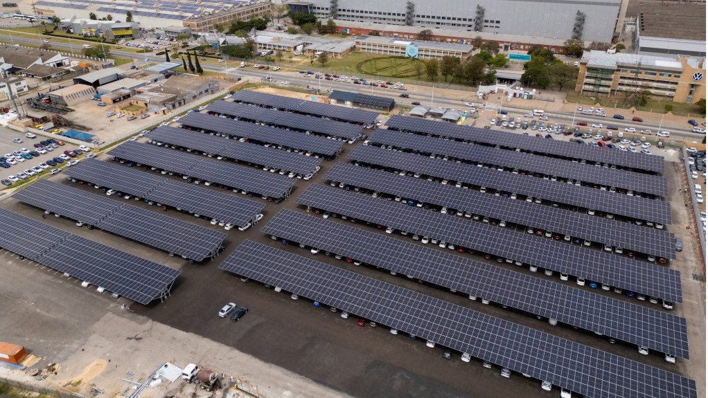 The parking lot roof top solar plant at Volkswagen Group Africa's component plant in Kariega, in the Eastern Cape