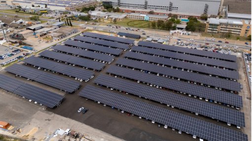 The parking lot roof top solar plant at Volkswagen Group Africa's component plant in Kariega, in the Eastern Cape