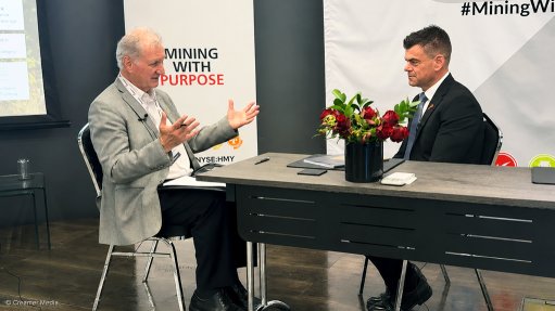 Harmony CEO Beyers Nel (right) interviewed by Mining Weekly's Martin Creamer. Video: Darlene Creamer.