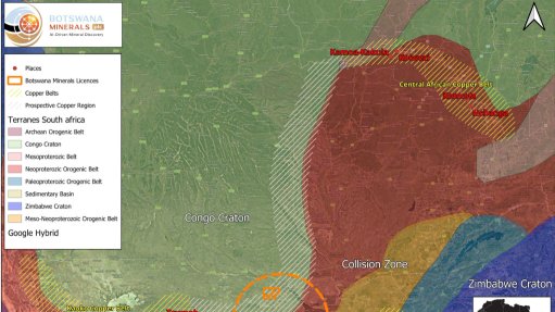 The above image depicts a map with the location of Botswana's Minerals' northern Botswana licenses within the wider regional copper corridor 