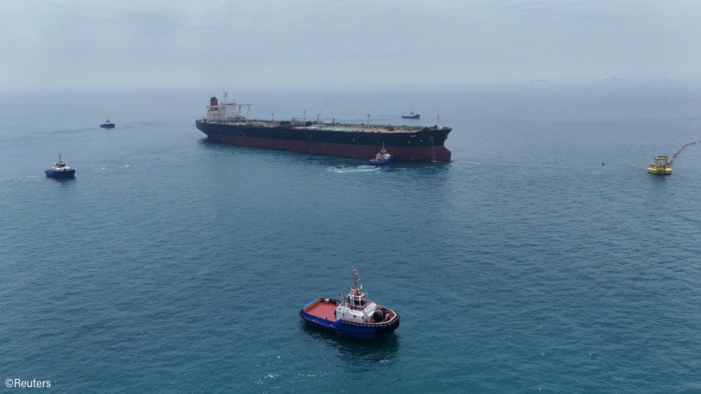An oil tanker at sea