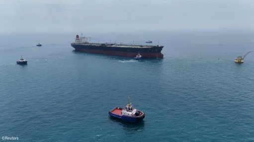 An oil tanker at sea