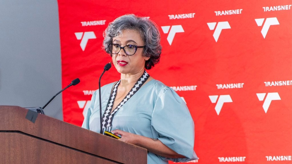 Transnet CEO Michelle Phillips speaking at the group's results presentation in Sandton