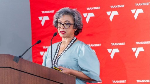 Transnet CEO Michelle Phillips speaking at the group's results presentation in Sandton