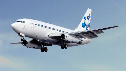 A Sasol branded aeroplane fuelled by sustainable aviation fuel