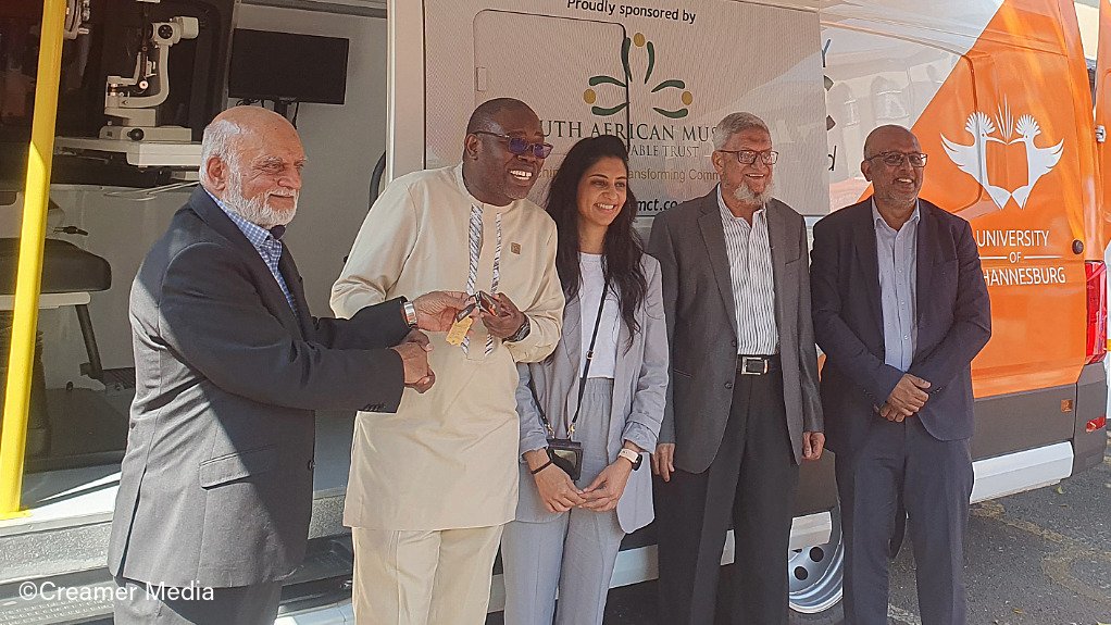From left: SAMCT trustee Gaff Osman; UJ vice chancellor and principal Professor Letlhokwa Mpedi; UJ Department of Optometry head Professor Nabeela Hasrod Gany; SAMCT trustee and educational consultant Farouk Bayat; and SAMCT trustee Shabir Chohan