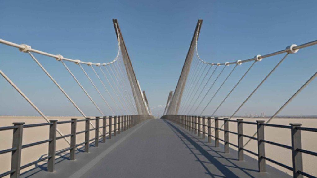 Rendering of concept pedestrian suspension bridge deck view Lesotho