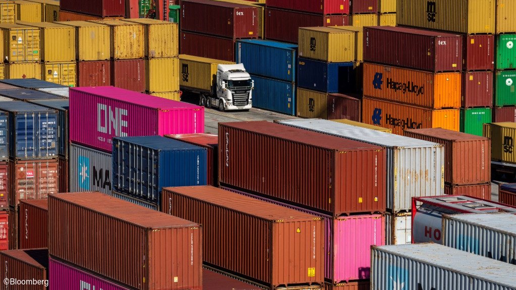 Shipping containers at a port