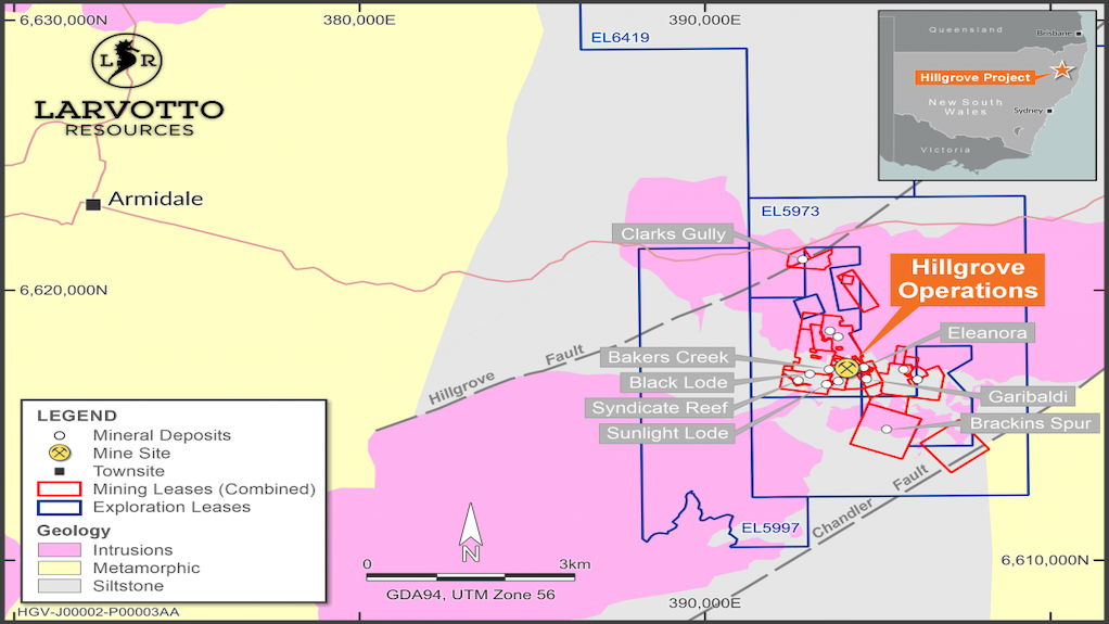 Hillgrove project, Australia, Tenements-and-Geology-Map-Larvatto Resources