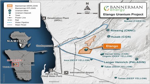 Location map of the Etango uranium project