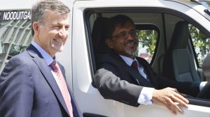 Minister of Trade and Industry Ebrahim Patel with Toyota South Africa Motors president and CEO, Andrew Kirby.