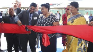 Logan Moodley Conlog CEO and KZN Acting Premier and KZN MEC for Department of Economic Development, Tourism and Environmental Affairs, Nomusa Dube-Ncube at the official opening of the new Conlog head office
