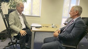 Implats CEO Nico Muller (right) interviewed by Mining Weekly's Martin Creamer.