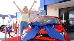 Image of ecstatic Anke Basson with her brand new car