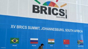 A Brics Summit sign in Johannesburg